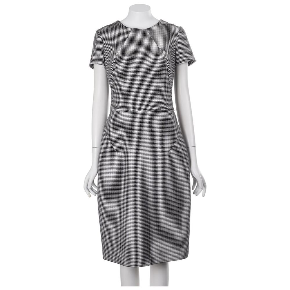 Banana Republic Dress 4 Tall 4T Black Houndstooth Sheath Short Sleeve Career